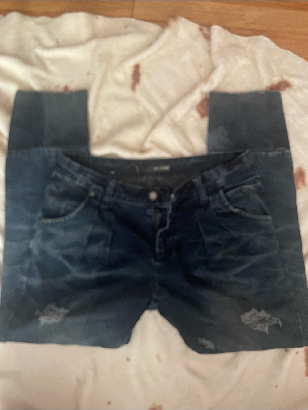 Dark Blue Women’s Boyfriend Jeans with Distressed Detail - Picture 1 of 5